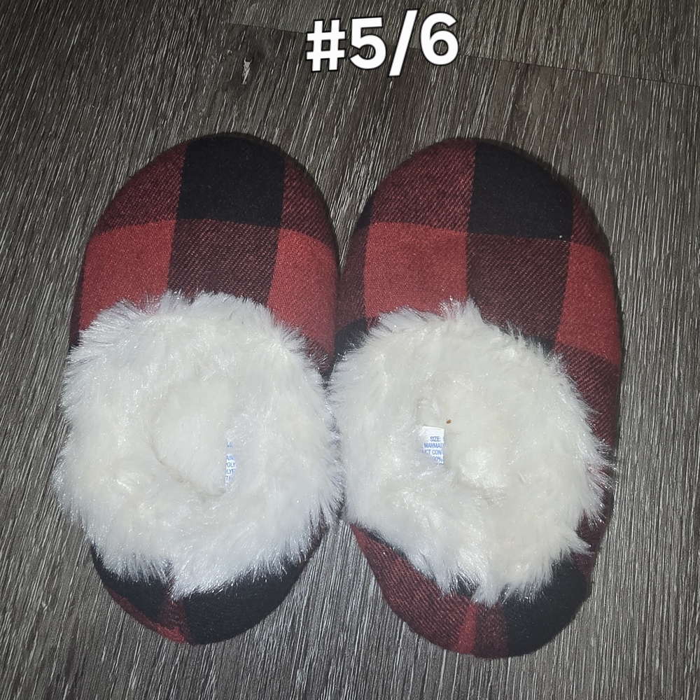 Cozy Red and Black Plaid Kids Slippers